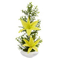 Lily and Boxwood Artificial Arrangement in White Planter