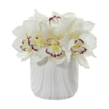 Cymbidium Orchid Artificial Arrangement in Marble Vase