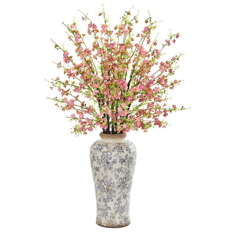 37" Cherry Blossom Artificial Arrangement in Decorative Vase