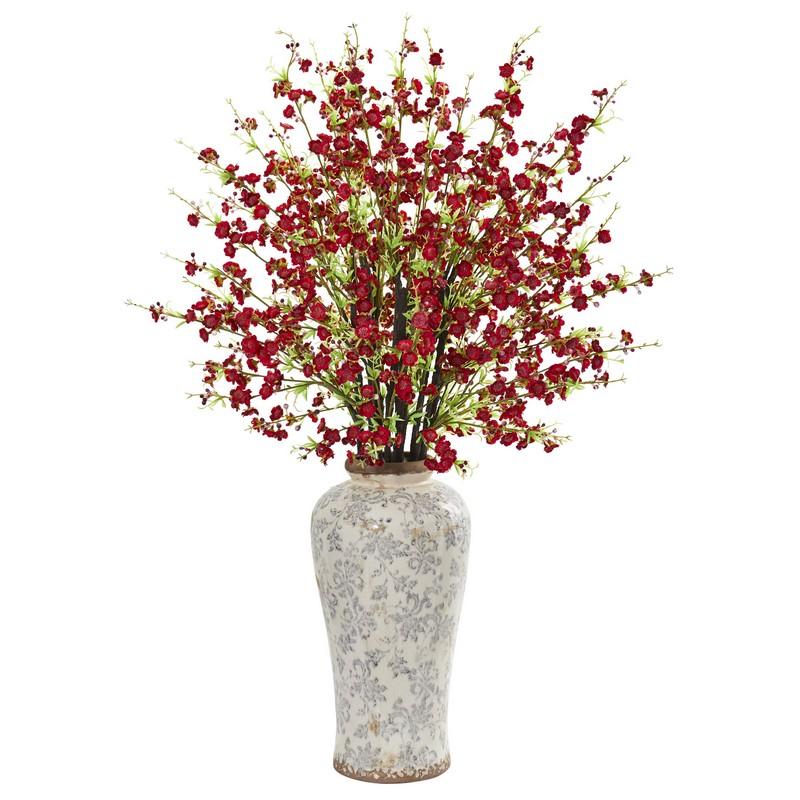 37" Cherry Blossom Artificial Arrangement in Decorative Vase