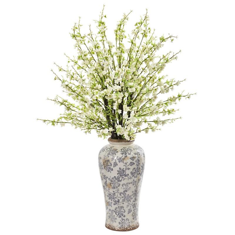 37" Cherry Blossom Artificial Arrangement in Decorative Vase