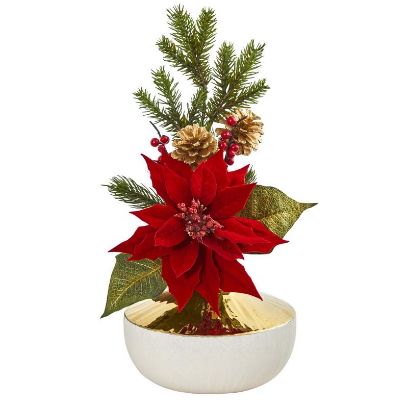 Poinsettia Artificial Arrangement in Decorative Vase