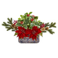 Poinsettia, Berry and Holly Artificial Arrangement in Vase
