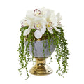 13" Cymbidium Orchid Artificial Arrangement in Designer Urn
