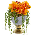 13" Cymbidium Orchid Artificial Arrangement in Designer Urn
