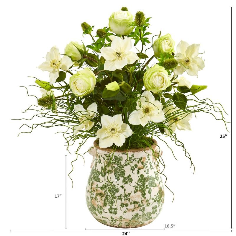 25" Rose, Mixed Floral and Grass Artificial Arrangement in Floral Vase