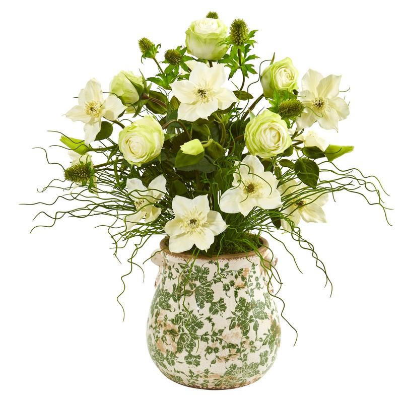 25" Rose, Mixed Floral and Grass Artificial Arrangement in Floral Vase