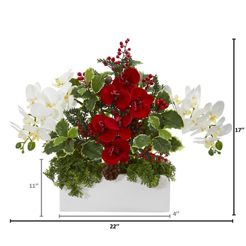 Phalaenopsis Orchid and Variegated Holly Artificial Arrangement