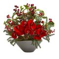 Phalaenopsis Orchid and Variegated Holly Berry Artificial Arrangement