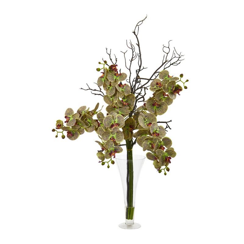 38" Elegant Phalaenopsis Orchid Artificial Arrangement in Flared Vase