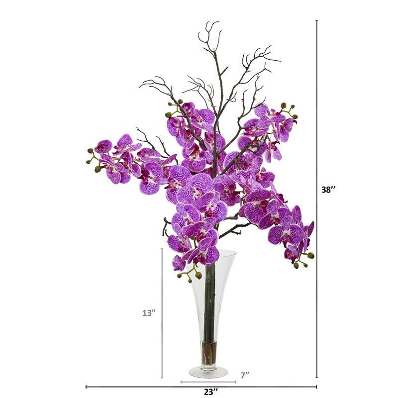 38" Elegant Phalaenopsis Orchid Artificial Arrangement in Flared Vase