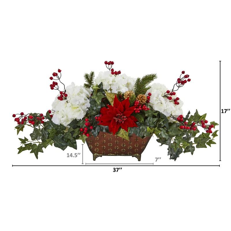 Poinsettia, Hydrangea and Ivy Artificial Arrangement