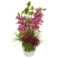 Cymbidium Orchid, Agave and Thistle Artificial Arrangement