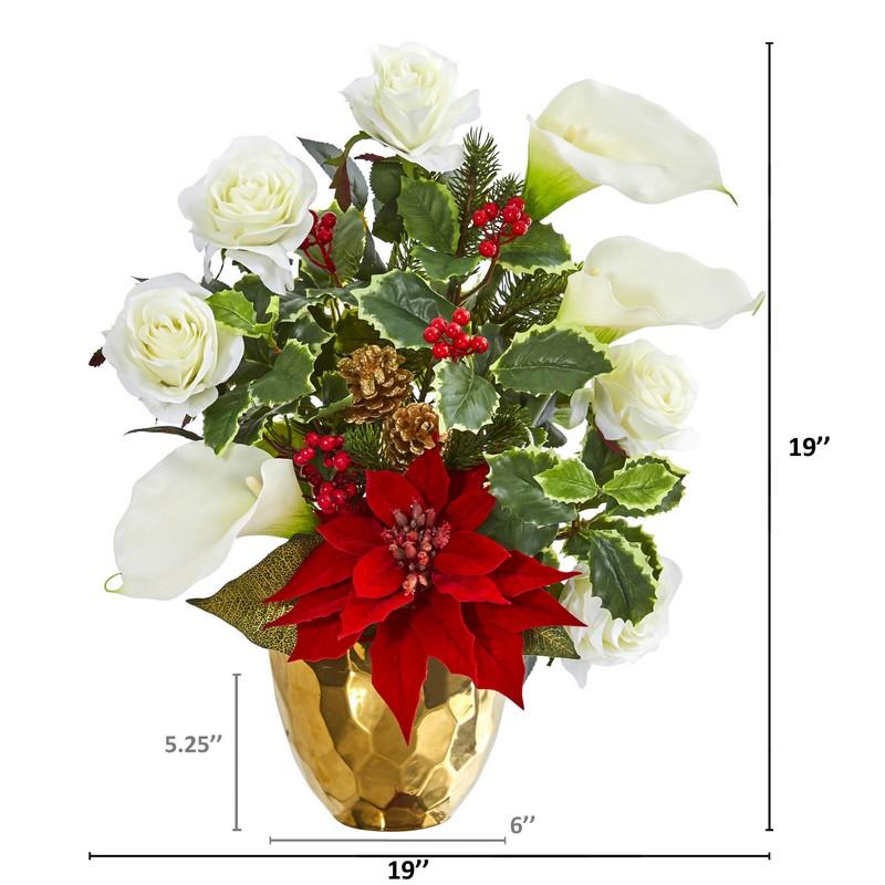 Holiday Inspired Artificial Arrangement in Gold Vase