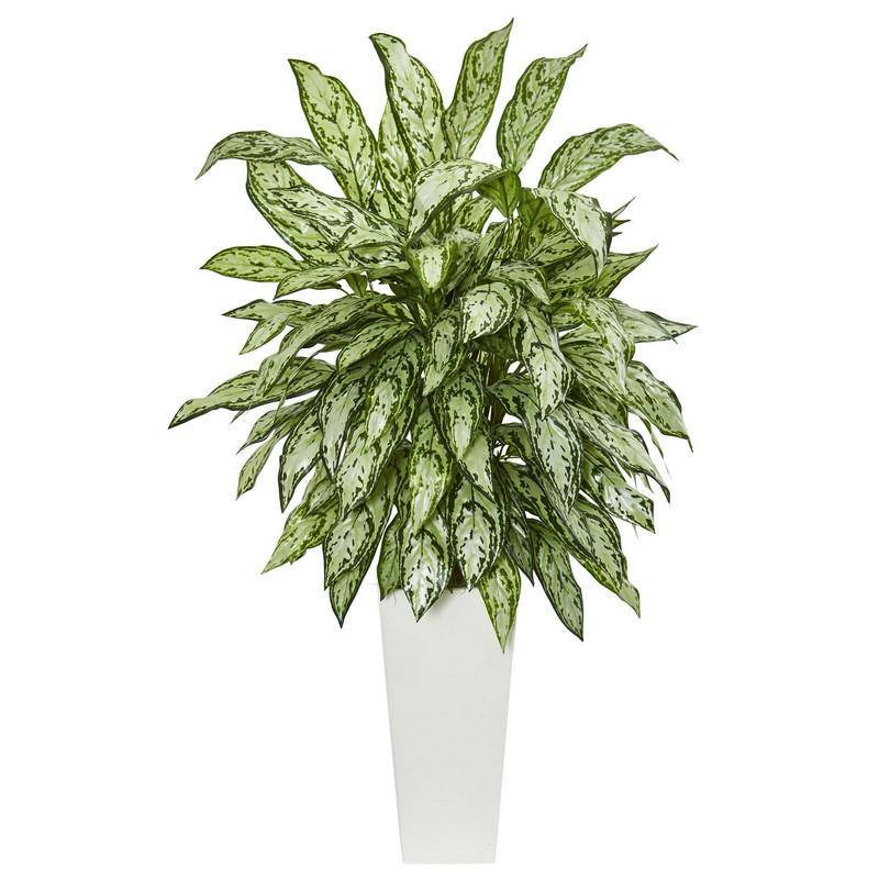 Silver Queen Artificial Plant in White Tower Planter
