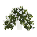Bougainvillea Artificial Plant in White Tower Planter