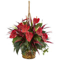 Mixed Anthurium Hanging Basket Artificial Plant