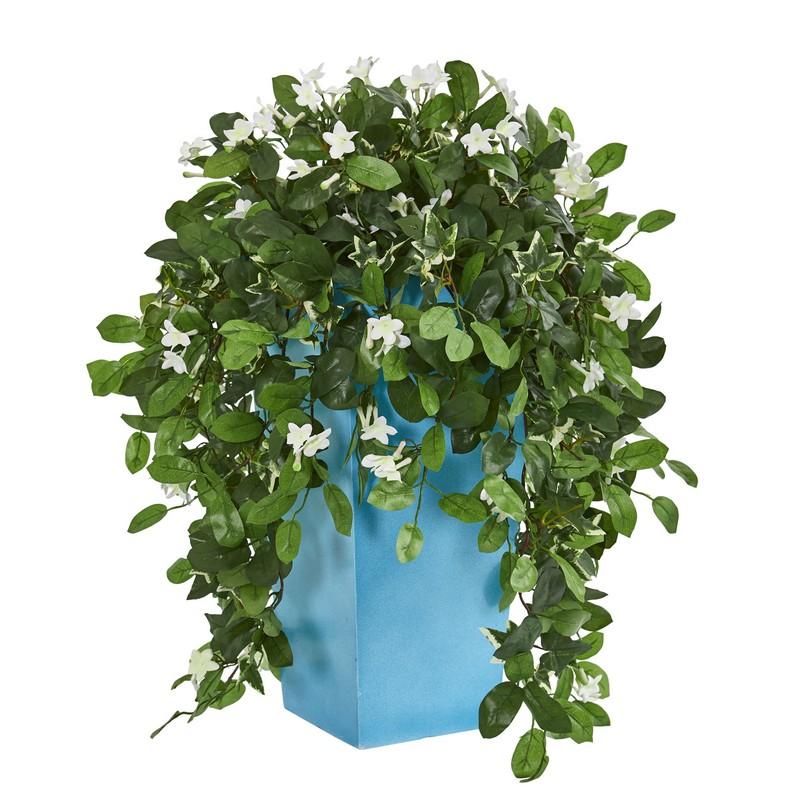 28" Stephanotis Artificial Plant in Turquoise Planter
