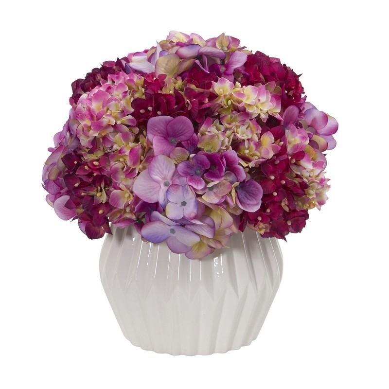 12" Hydrangea Artificial Plant in White Vase