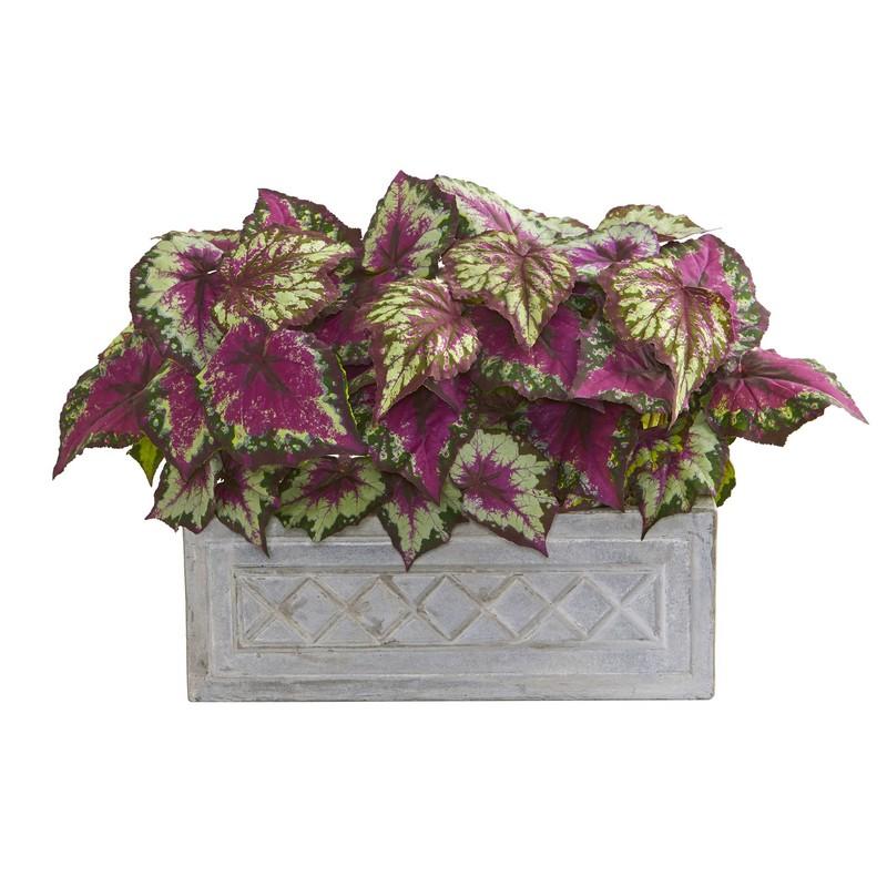 17" Wax Begonia Artificial Plant in Stone Planter