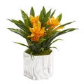 Bromeliad Artificial Plant in Marble Finished Vase