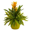 Bromeliad and Fern Artificial Plant in Green Vase