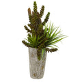 Succulent and Grass Garden Artificial Plant in Weathered Planter