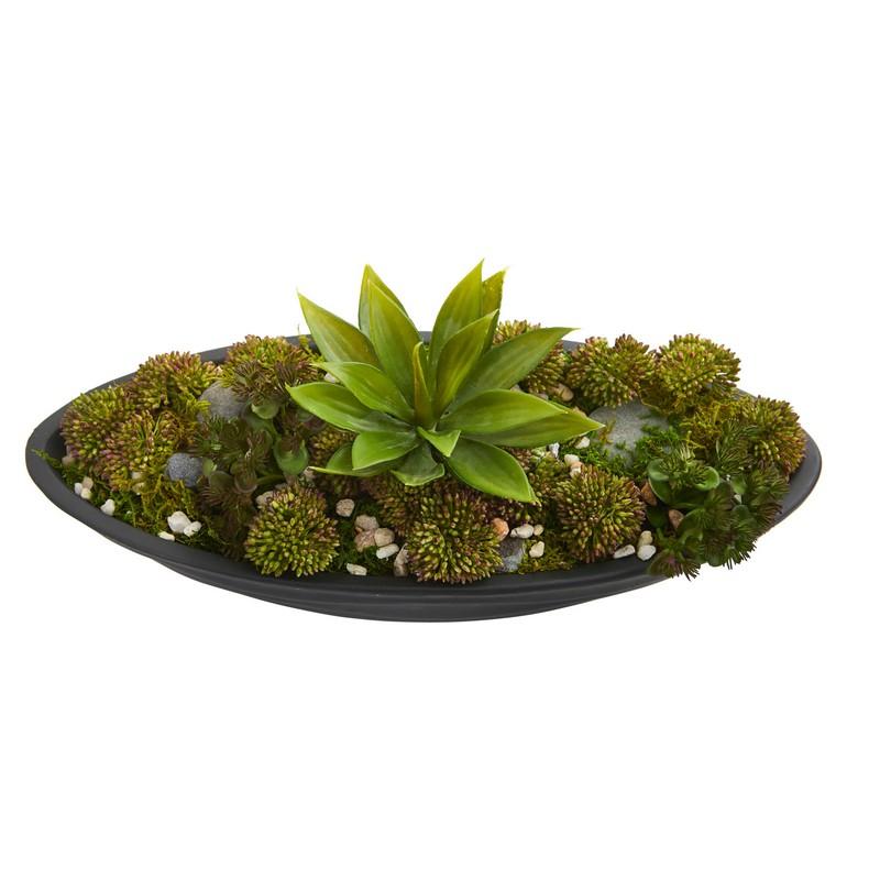 Agave & Succulent Garden Artificial Plant in Black Planter