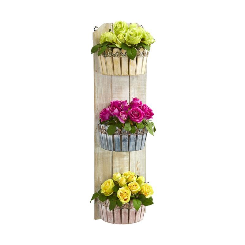 39" Rose Artificial Arrangement in Three-Tiered Wall Decor Planter
