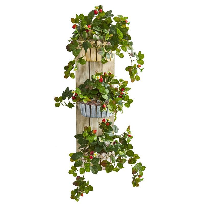 39" Strawberry Artificial Plant in Three-Tiered Wall Decor Planter