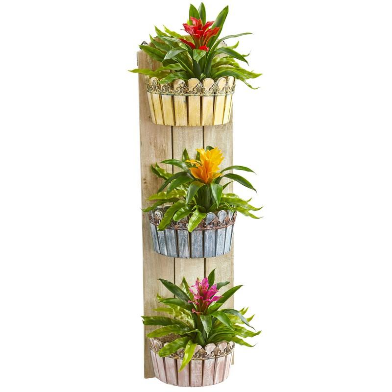 39" Bromeliad Artificial Plant in Three-Tiered Wall Decor Planter