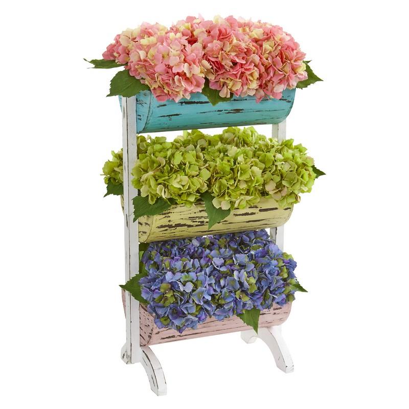 27" Hydrangea Garden Artificial Arrangement in Farmhouse Stand