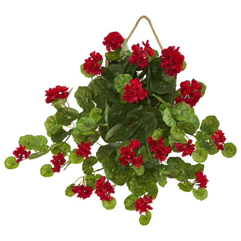 18" Geranium Artificial Plant in Decorative Hanging Frame
