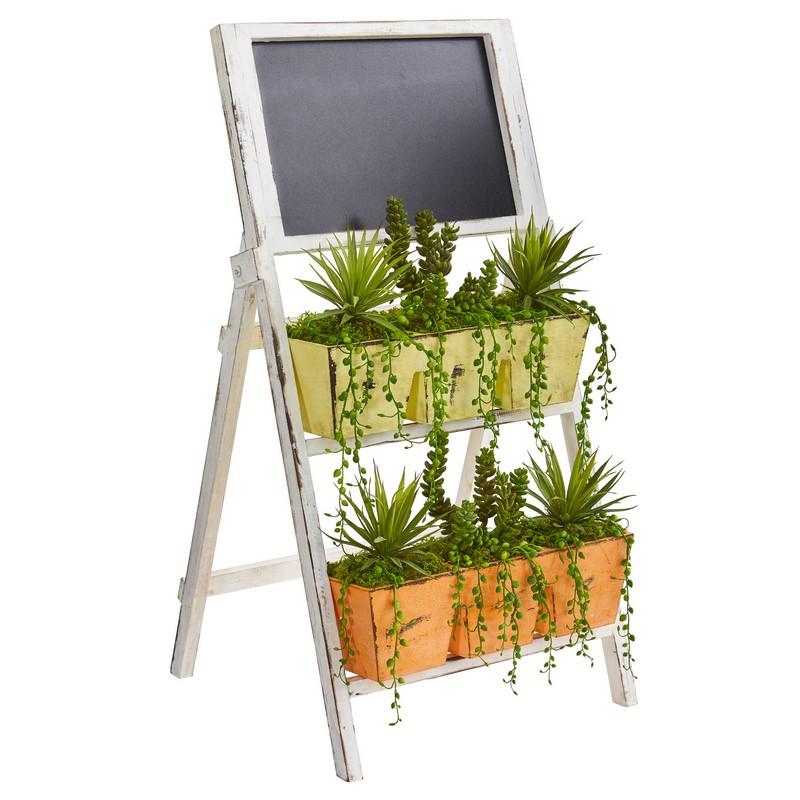 31" Succulent Garden Artificial Plant in Farmhouse Stand with Chalkboard
