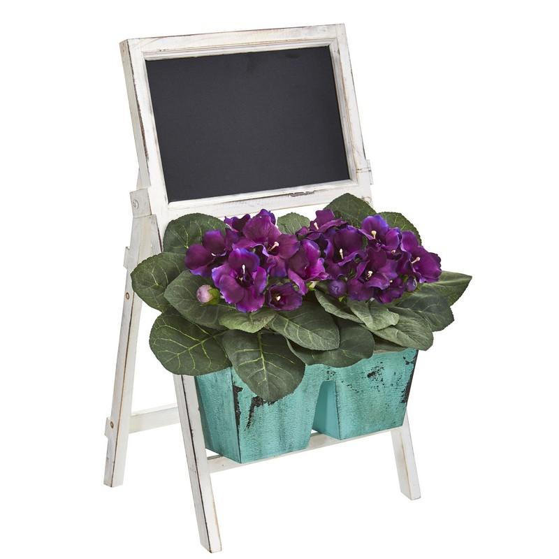 26" Gloxinia Artificial Plant in Farmhouse Stand and Chalkboard