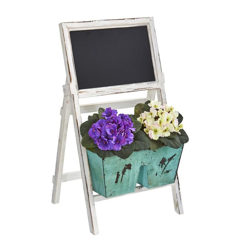 26" African Violet Artificial Plant in Farmhouse Stand with Chalkboard