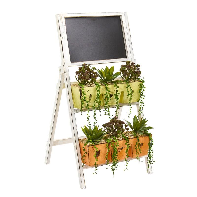 31" Mini Agave & Succulent Artificial Plant in Farmhouse Stand with Chalkboard