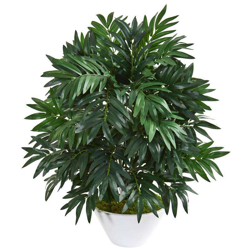 30" Bamboo Palm Artificial Plant in White Planter