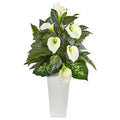 3'Calla Lily and Mixed Greens Artificial Plant in White Vase