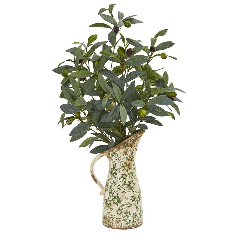 23" Olive Artificial Plant in Vase in Floral Pitcher