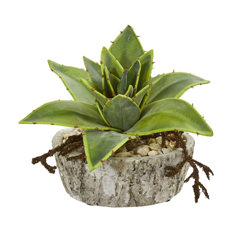 6" Dusty Succulent Artificial Plant in Weathered Vase (Set of 2)