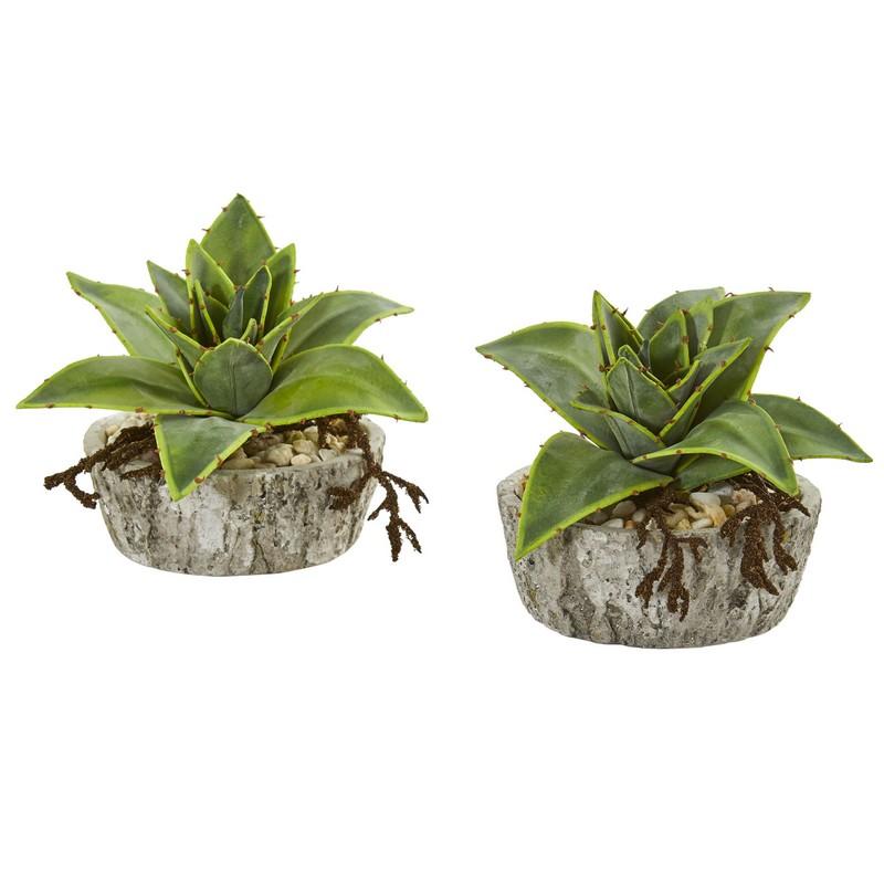 6" Dusty Succulent Artificial Plant in Weathered Vase (Set of 2)