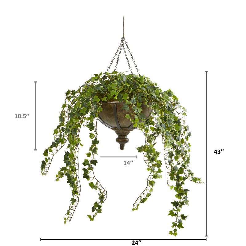 43" Ivy Artificial Hanging Plant in Hanging Metal Bowl