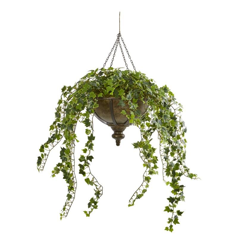 43" Ivy Artificial Hanging Plant in Hanging Metal Bowl