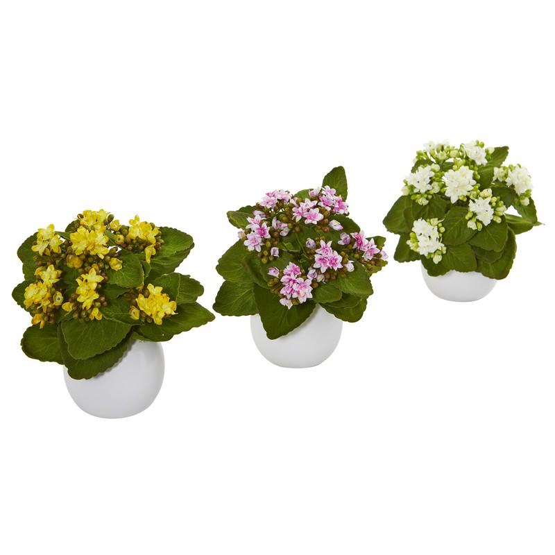 8" Kalanchoe Artificial Plant in White Vase (Set of 3)