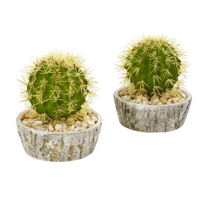 7" Cactus Artificial Plant in Weathered Planter (Set of 2)