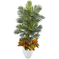 56" Areca Palm and Croton Artificial Plant in White Planter