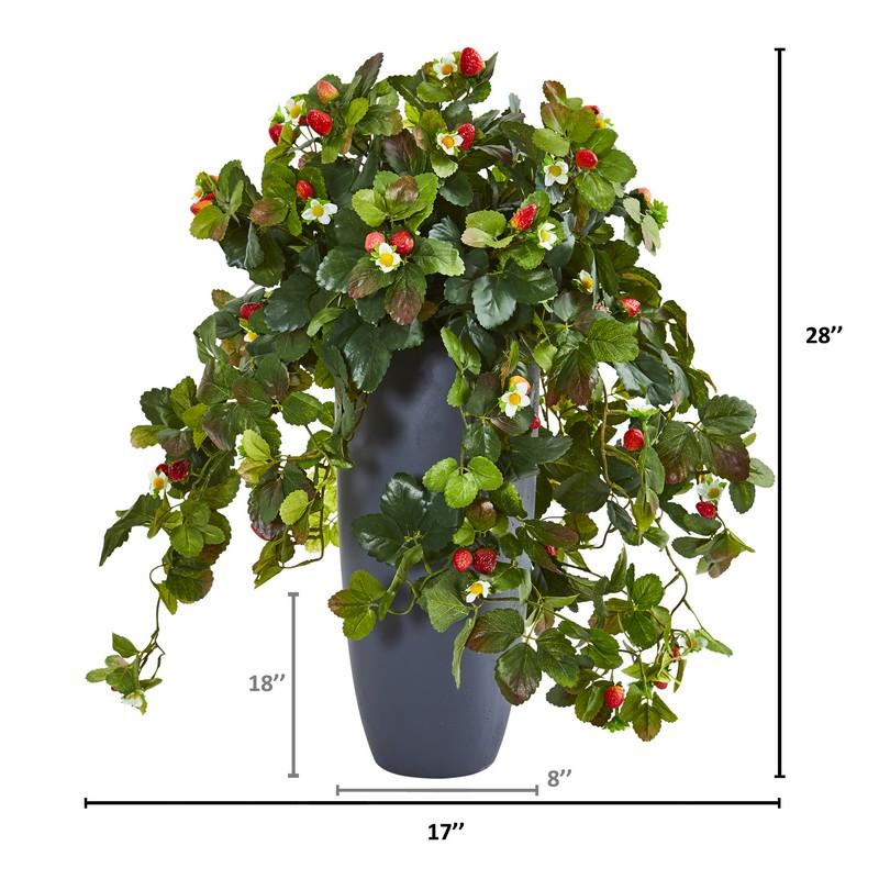 28" Strawberry Artificial Plant in Gray Planter