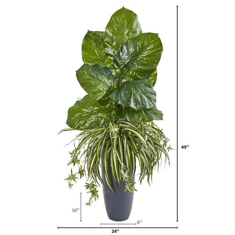 49" Spider and Pothos Artificial Plant in Gray Planter