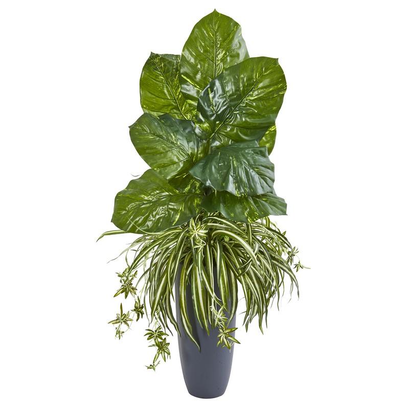 49" Spider and Pothos Artificial Plant in Gray Planter